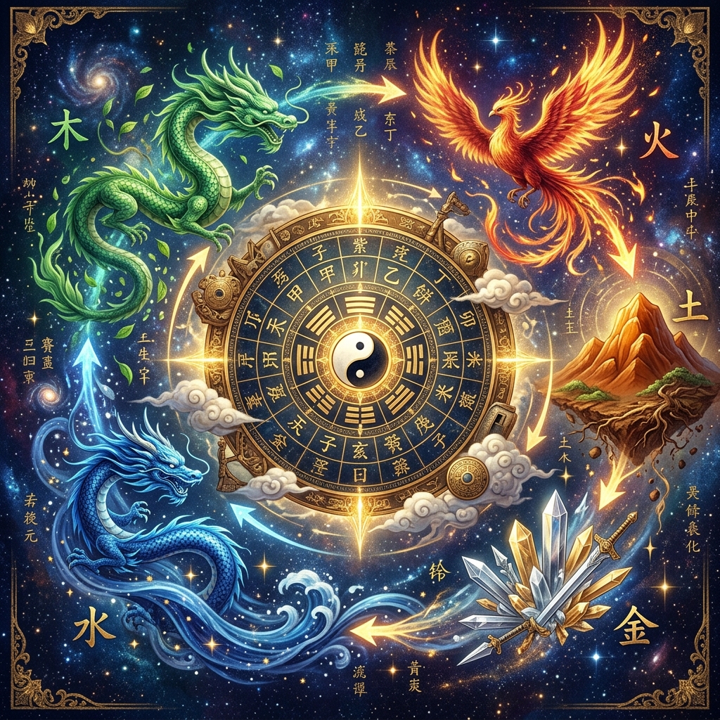 Os Quatro Animais Celestes e a Mandala dos Cinco Elementos Wu Xing